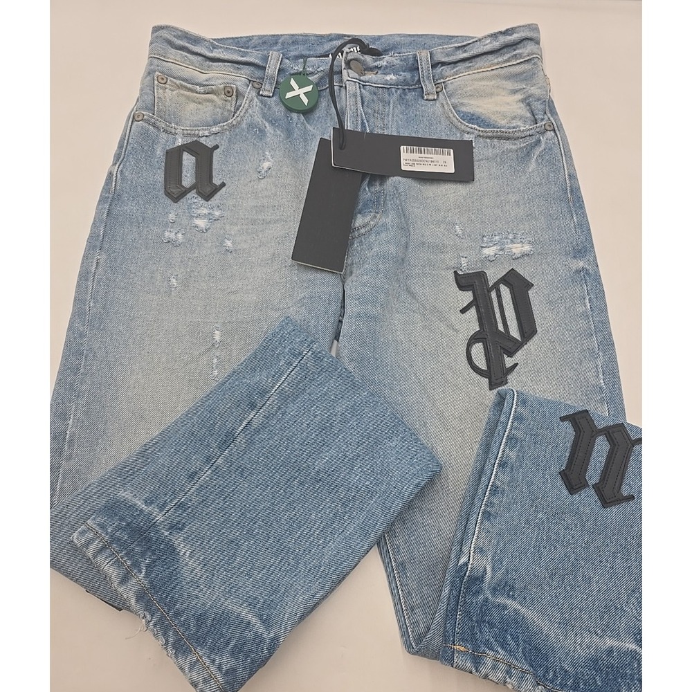 NEW Palm Angels‎ Logo Patch Classic 5 Pocket Jeans 'Blue/Black 29